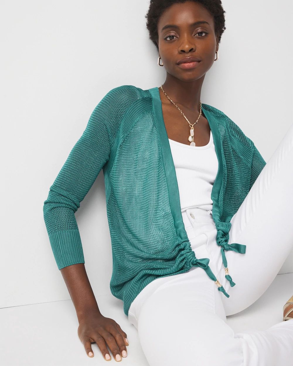 Mesh Cinched Cardigan Sweater | White House Black Market